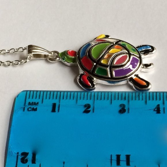 Silver Sea Life Turtle Necklace 24" Chain Nautical Island Beach Plated Plus Size - Picture 10 of 10